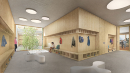 Wettbewerb-Müller-Verdan-Architekten-Neubau-Schulhausanlage-Schnegg-Näfels-3°-Preis-Korridor-Garderoben