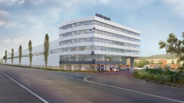 S+M-Architektur-Wettbewerb-Freilager-Büro-und-Lagergebäude-morph-Visualisierung-Strasse
