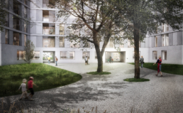 Proplaning-Architekten-Wettbewerbsbeitrag-Wohnsiedlung Hardau-I-Zürich-Rückseite-morph-3D-Visualisierung