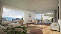 Bele-Architekten_Einfamilienhaus-Nägelistrasse-Beinwil-am-See_Innen-Panorama-Fenster-morph-3D-Visualisierung-Beton